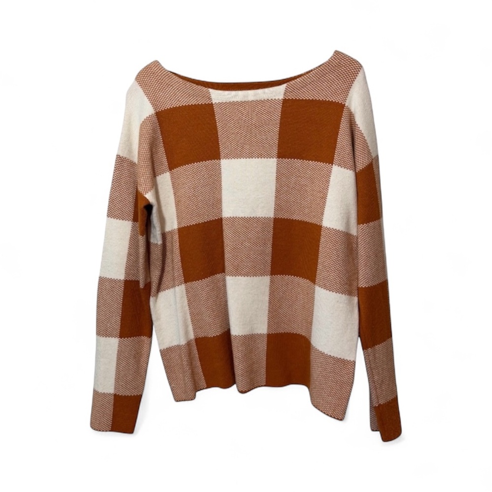 Jones New York Plaid Sweater Orange & White Size M
